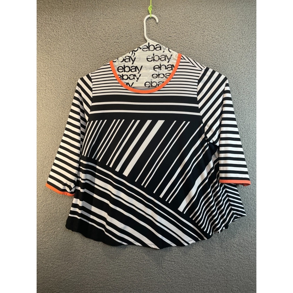 Ruby Rd. Womens Plus Size 2X Colorful Striped Knit Shirt 3/4 Tie Sleeve